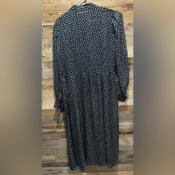 Mango ruffled pleated black polka dot lined midi US4 party office flowy modest - Picture 7 of 8